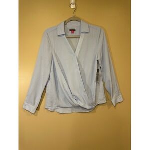 Vince Camuto XS Blue Long Sleeve Collared Wrap Blouse‎ Top Shirt